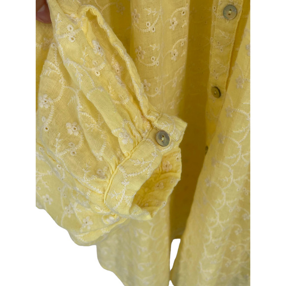 Free People Womens Down From The Clouds Button Down Blouse Yellow SZ M - Picture 3 of 8
